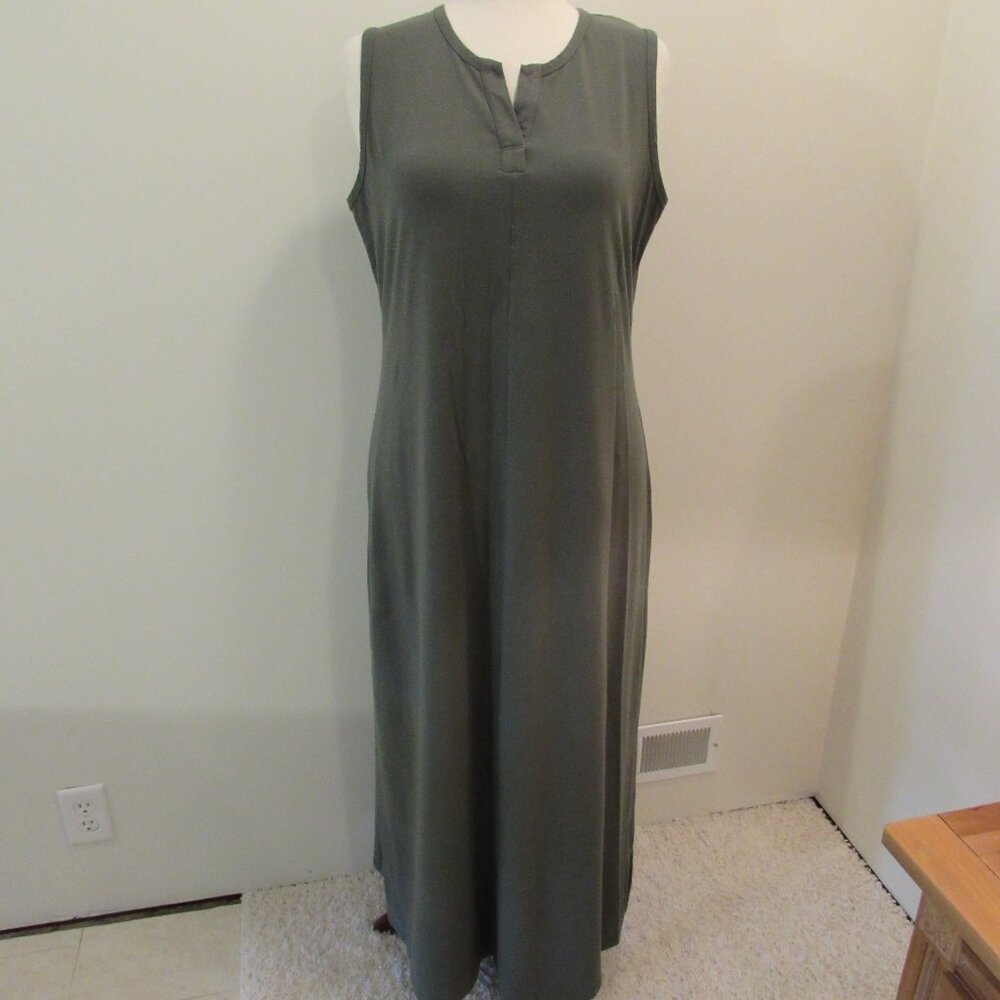 Denim & Co. Olive Green Cotton Stretch Maxi Dress Medium